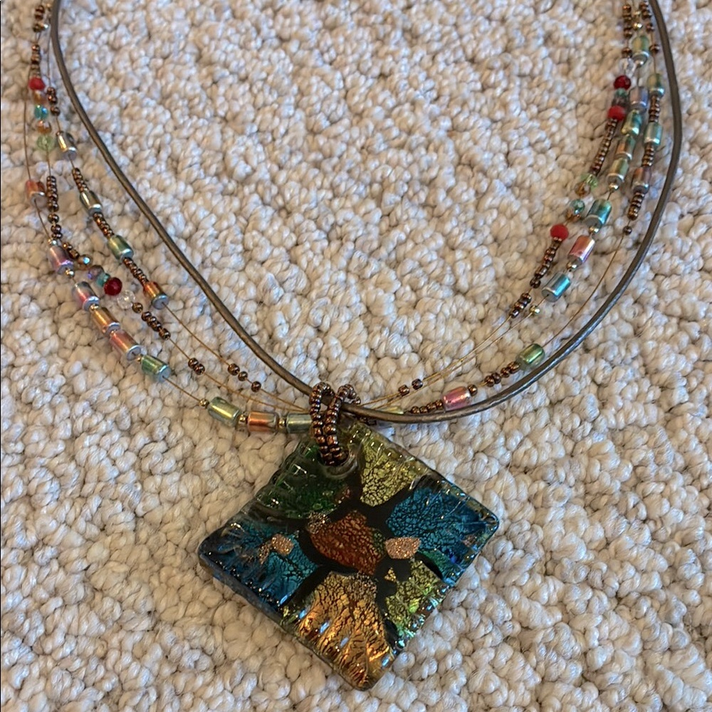 Art Fair Find! Multicolor Dichroic Glass Pendant Necklace - Multi layered